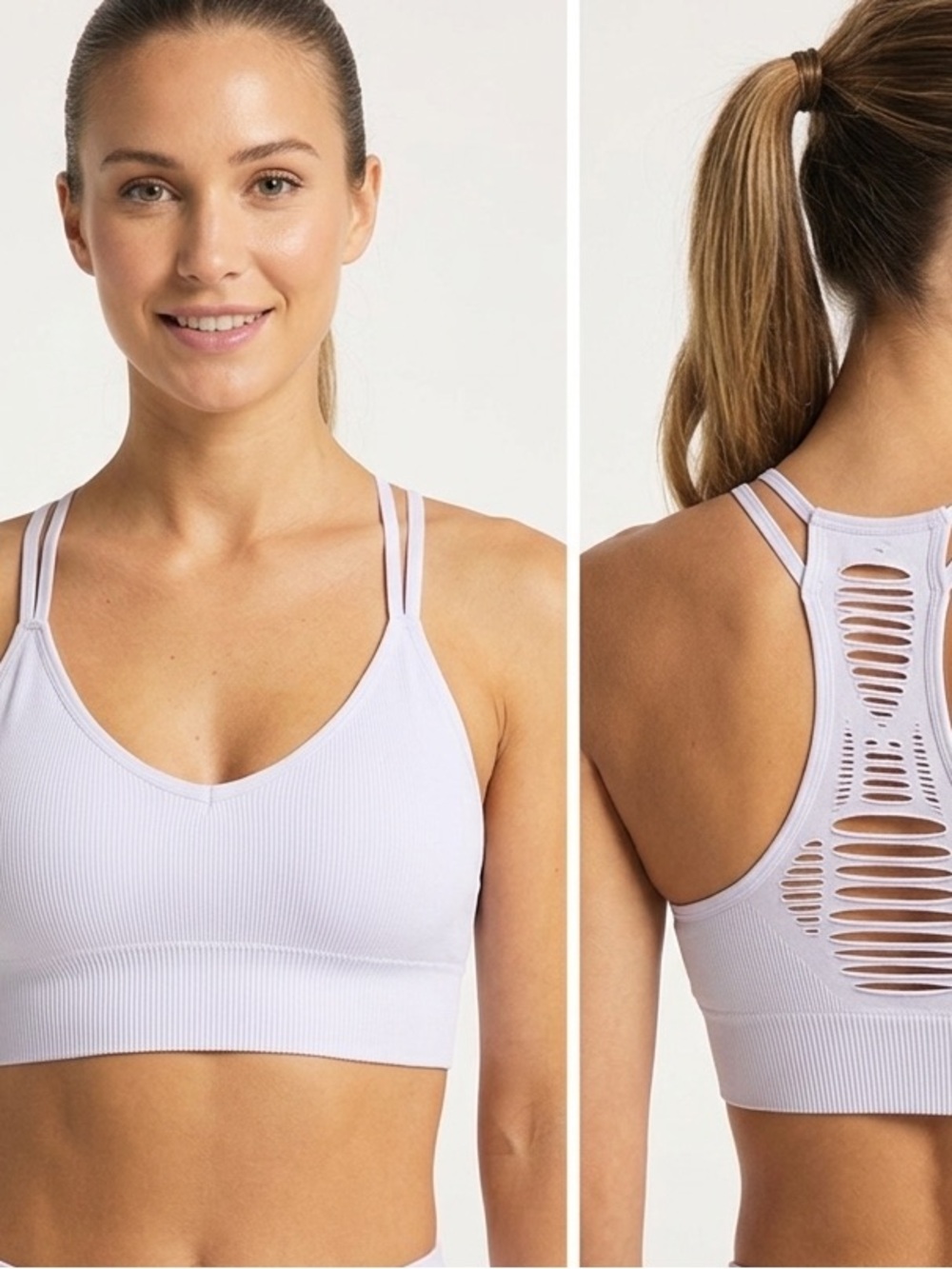 COLSIE White Sports Bra Bralette w Cutout Racerback